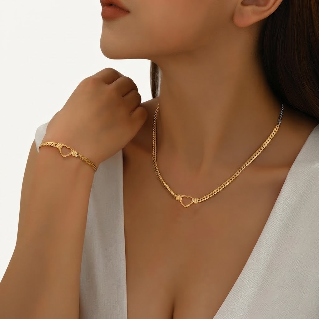 Golden Heart & Link Chain Set