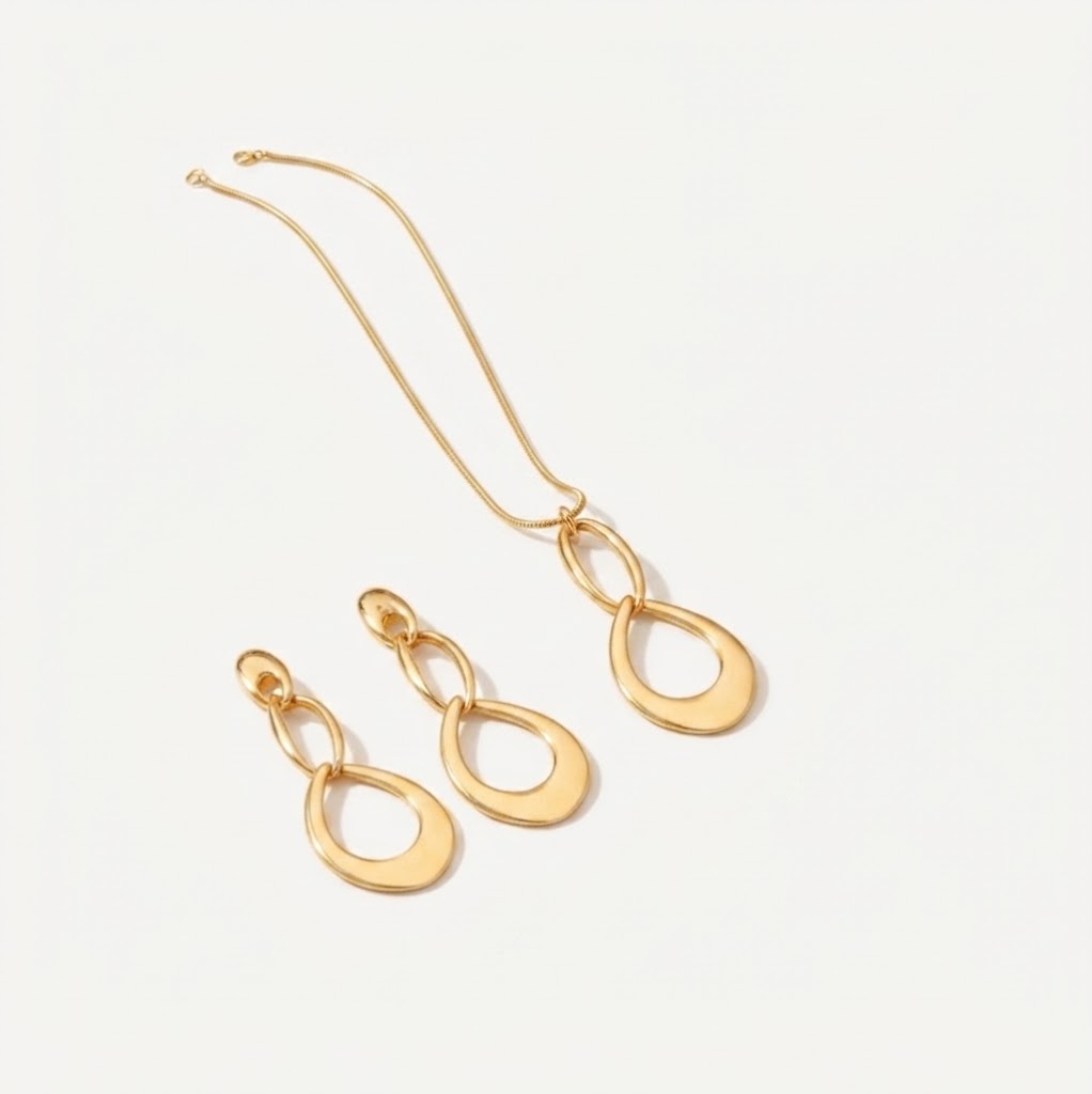 Long Golden Interlinked Teardrop Set