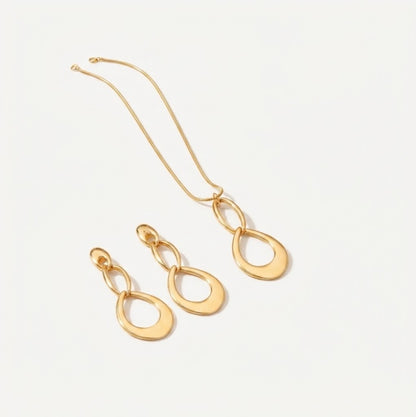 Long Golden Interlinked Teardrop Set