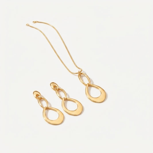 Long Golden Interlinked Teardrop Set