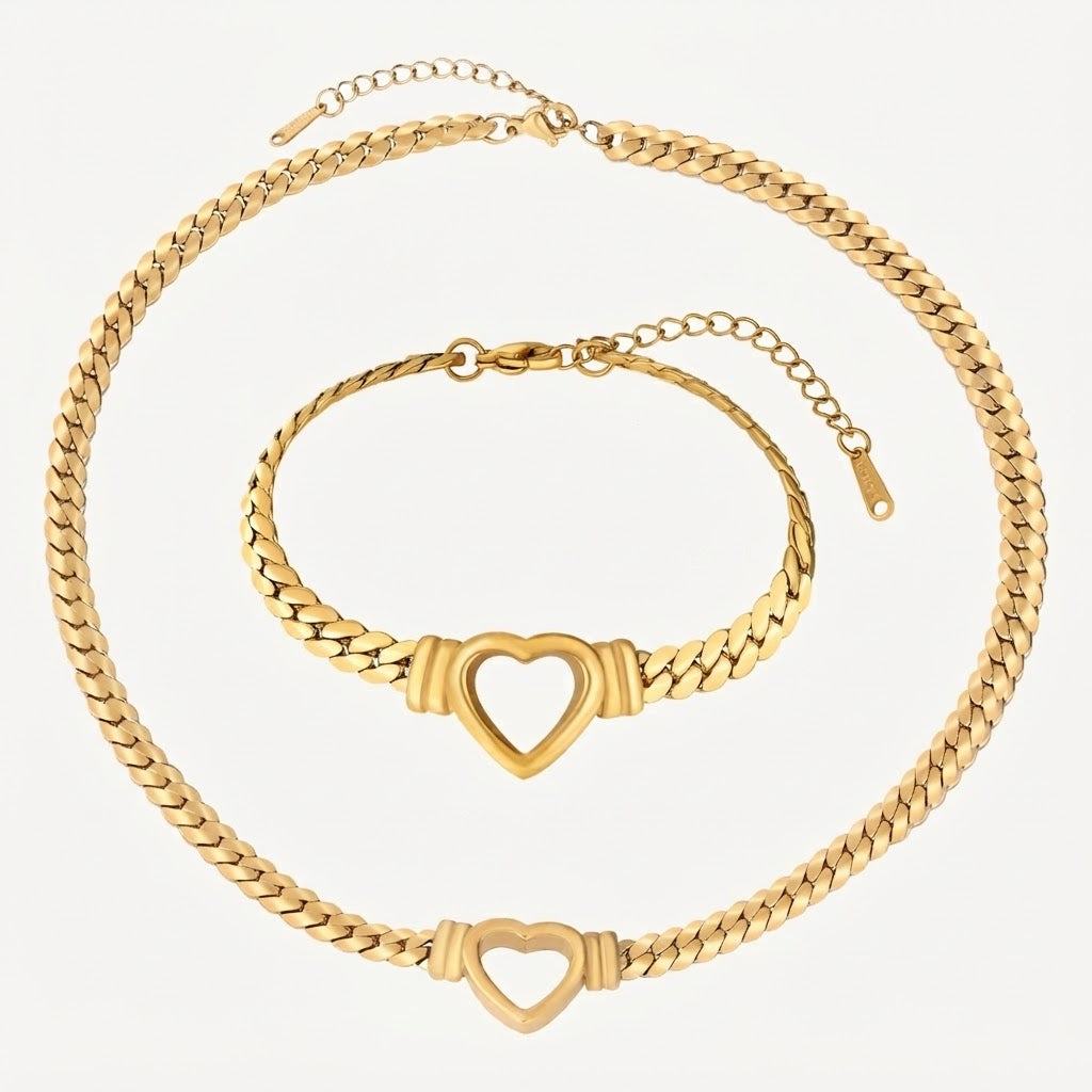 Golden Heart & Link Chain Set