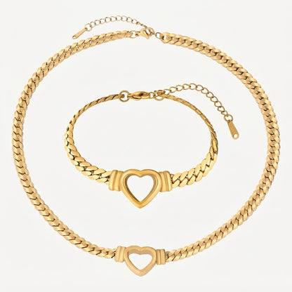 Golden Heart & Link Chain Set