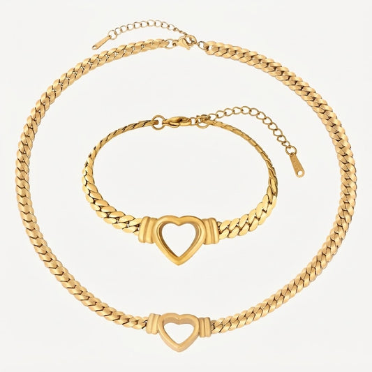 Golden Heart & Link Chain Set