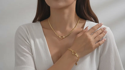 Golden Heart & Link Chain Set